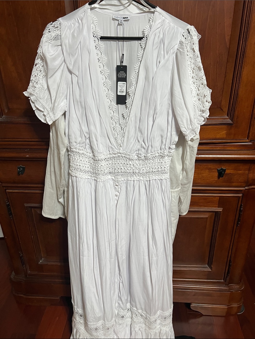 Fashion Nova White Lace-Trim Maxi Dress